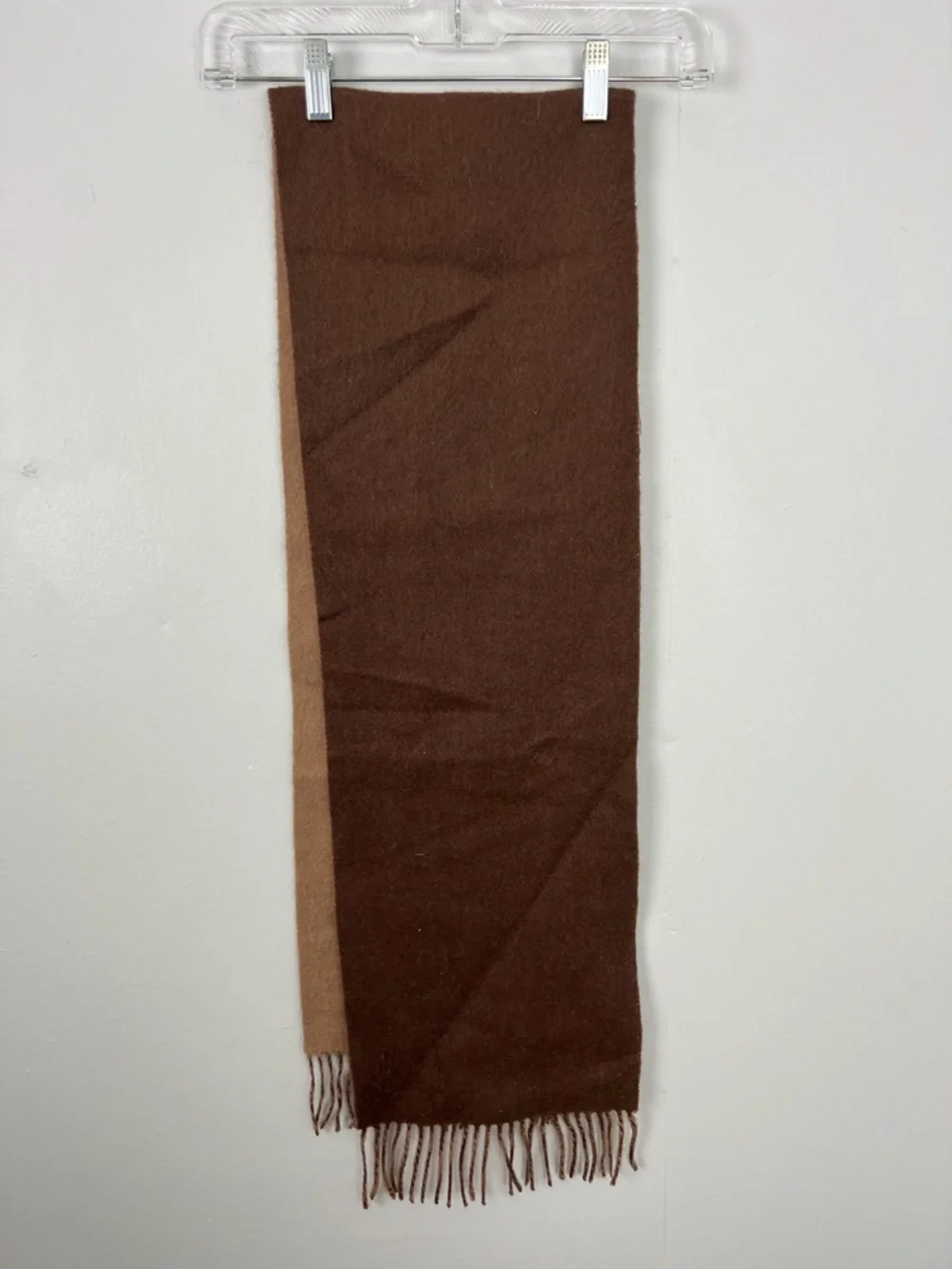 Chaps 100% Wool Brown and Tan Two Tone Fringe Men's Scarf